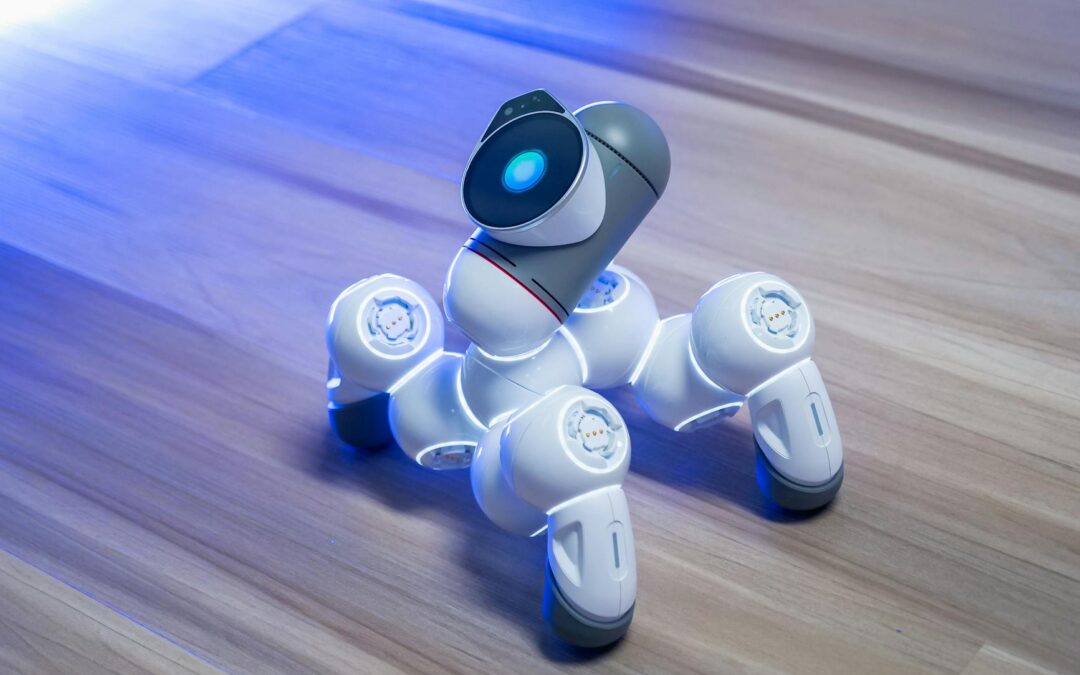 Robotic pet dog on wooden floor