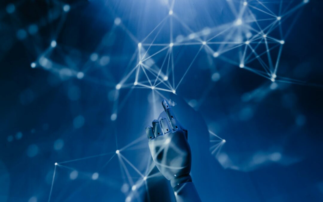 Robot hand reaching towards network connections